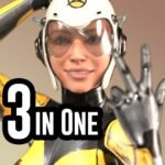 3D character in a white helmet showing three fingers next to the words "3 in One": web designer, graphic designer and SEO expert